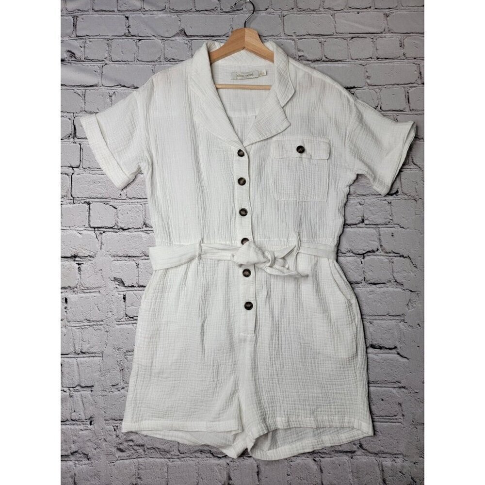 Bishop‎ Young White Gauze Short Sleeve Belted Romper Size S